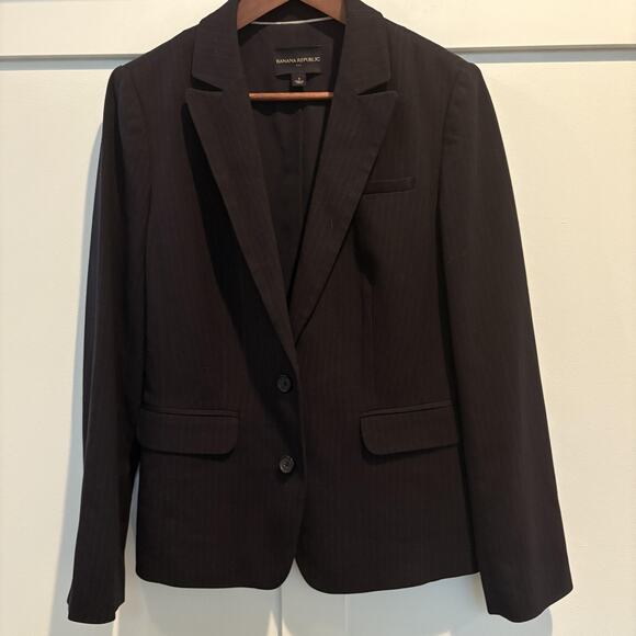 Banana Republic Blazer Womens 8 Black Pinstripe Two Button Office Career Jacket - Picture 1 of 15